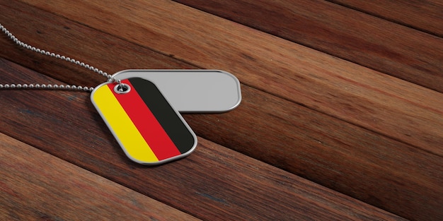 Duitsland leger concept Duitsland vlag identificatie tags op houten achtergrond 3d illustratie
