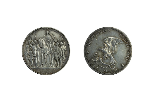 Foto duitsland rijk pruisische zilveren munt 2 twee mark 1913, 100e verjaardag oorlog tegen frankrijk