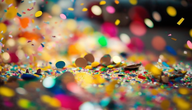 Duizenden confetti in de lucht geschoten tijdens een festival en feest Afbeelding ideaal voor bokeh-achtergronden Veelkleurig zijn de confetti in beeld Koude tonaliteit generatieve ai