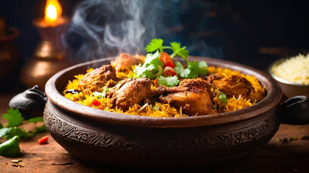 Foto dum handi kip biryani wordt bereid in een aarde of klei pot genaamd handi gegenereerd door ai