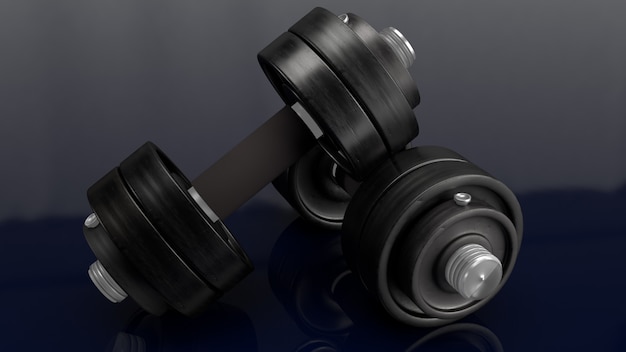 Dumbbell on black  background 3d rendering for sport content.