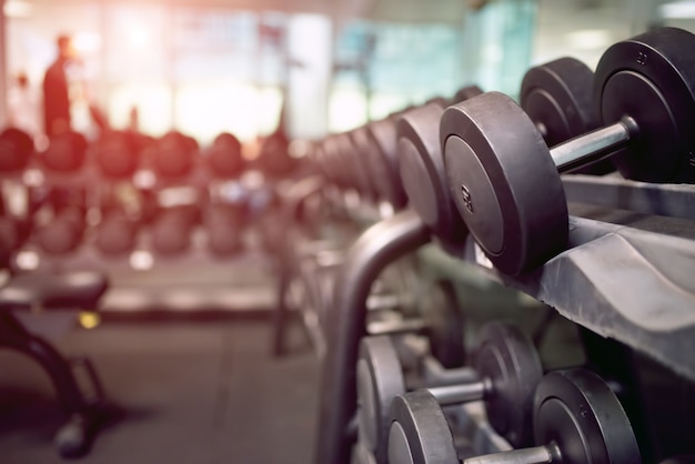 Dumbbells in a gym, flare effect