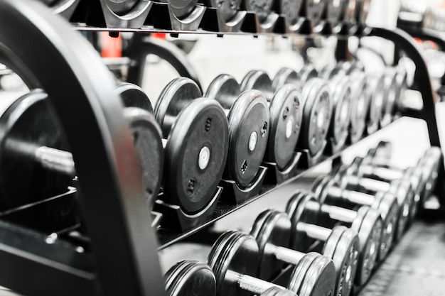 Dumbbells in the gym