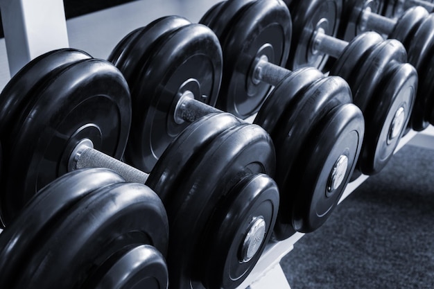 Dumbbells in sports club