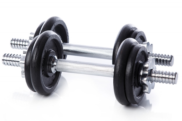 Dumbbells on white background