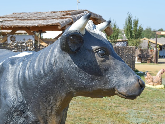 dummy cow Black and white toy cow with a bell