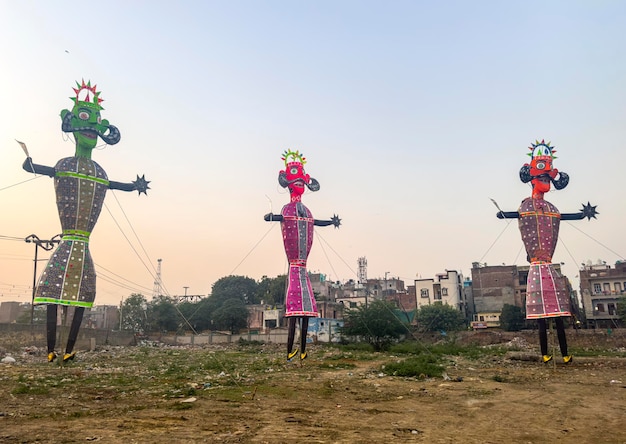 Dummy of ravan meghnath and kumbhkaran during indian festival dussehra