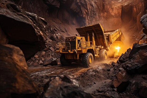 a dump truck in a mine