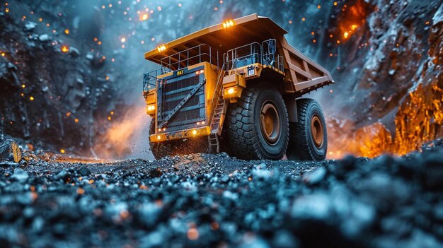 a dump truck with a bright orange light on the back