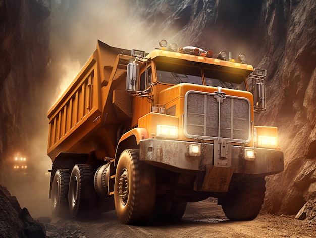 A dump truck with the word heavy on the front