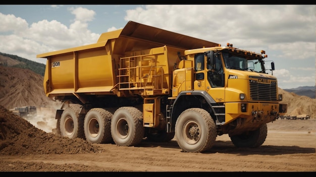dump truck working load rock and materials on the mining site