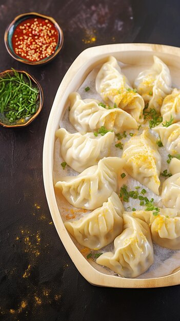 dumplings Delicious manti showcased appetizingly against dark backdrop Vertical Mobile Wallpaper