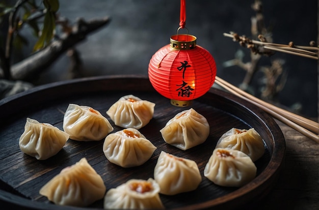 Dumplings en lantaarn Chinees nieuwjaar