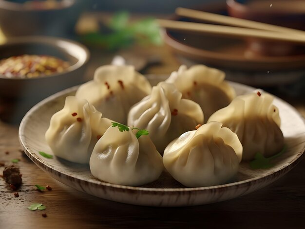 Dumplings filled with ground meat or mashed potatoes Close up Ai Generative