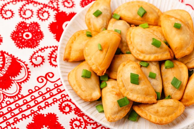 Dumplings filled with mashed potatoes Russian Ukrainian or Polish dish varenyky vareniki pierogi pyrohy