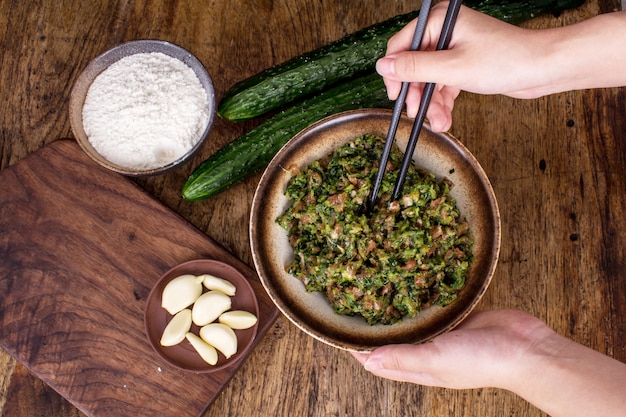 Dumplings stuffed with meat, ravioli, dumplings. dumplings with stuffing. Dumpling ingredients,Chinese cuisine