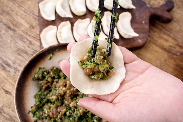 Dumplings stuffed with meat, ravioli, dumplings. dumplings with stuffing. Dumpling ingredients,Chinese cuisine