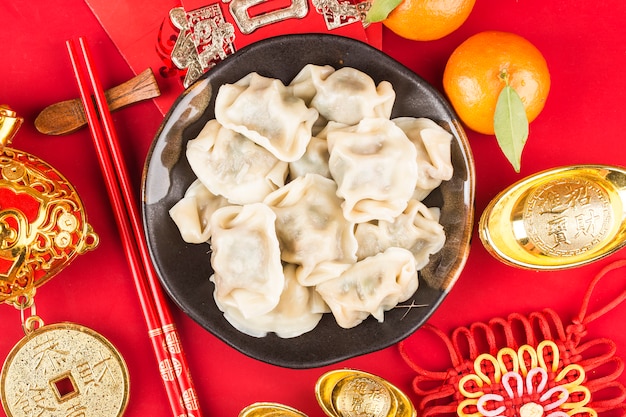 Dumplings voor Chinese Spring Festival Chinees Veel geluk zegen