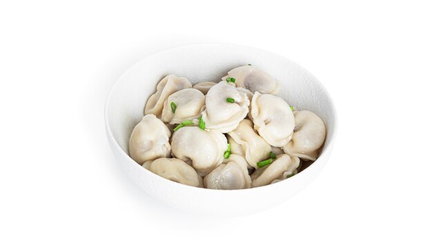 Dumplings with marbled beef and green onion isolated.