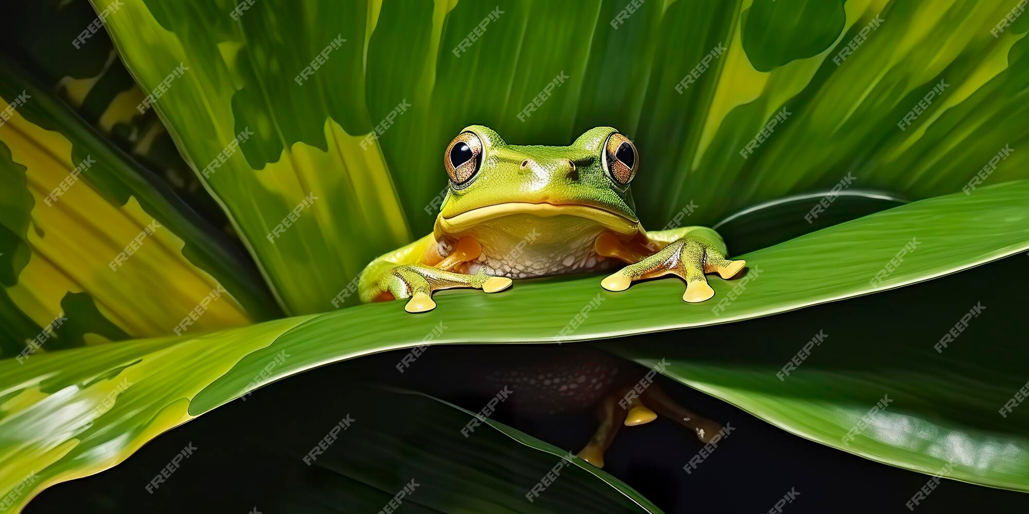 Premium AI Image | Dumpy Frog On Leaves Frog Amphibian Reptile