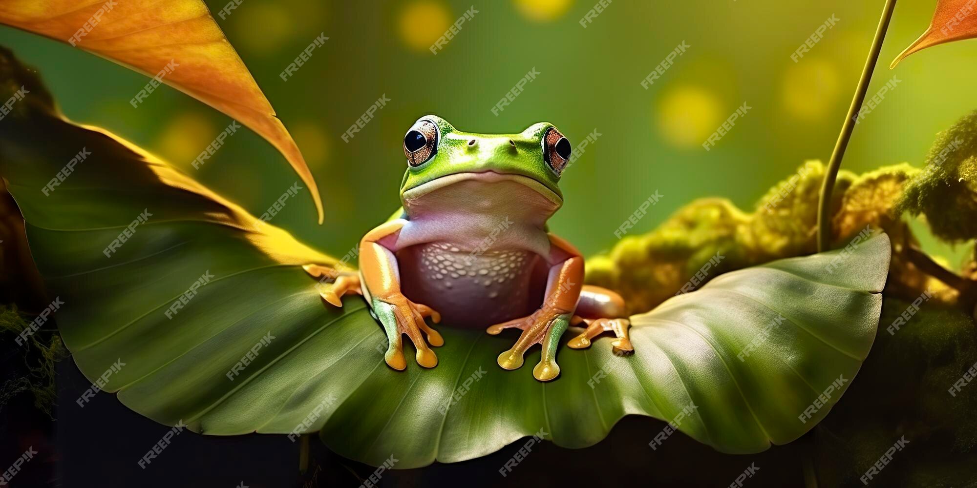 Premium AI Image | Dumpy Frog On Leaves Frog Amphibian Reptile