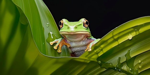 葉の上のずんぐりしたカエル カエル 両生類 爬虫類 生成 AI