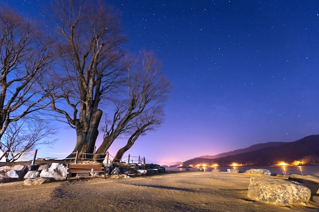 Dumulmeori e lago ice di yangpyeong in inverno in corea, corea del sud.