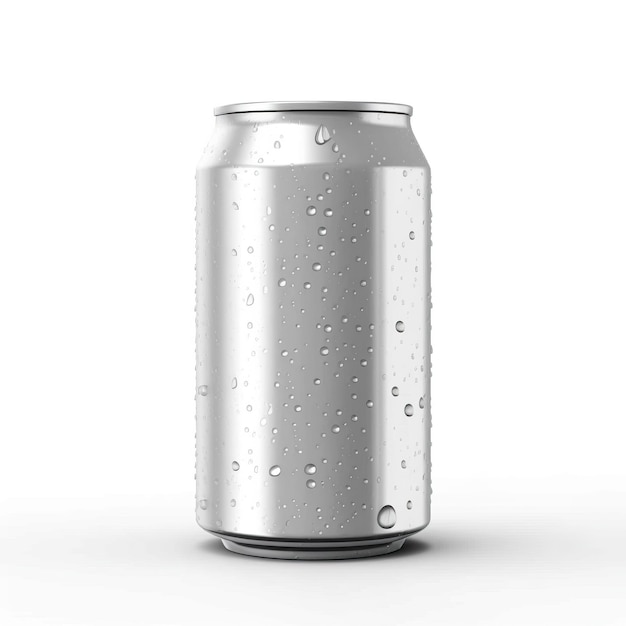 Dun nat aluminium blikje drank met waterdruppel geïsoleerd op witte achtergrond mockup