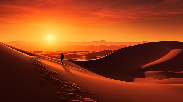 Dunes at sunset with a silhouette of a person