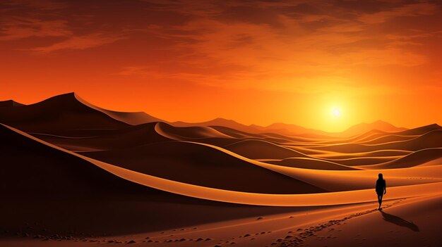 Dunes at sunset with a silhouette of a person