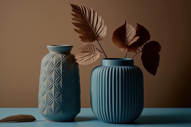 Photo duo of minimalist beige vases illustration ai generative