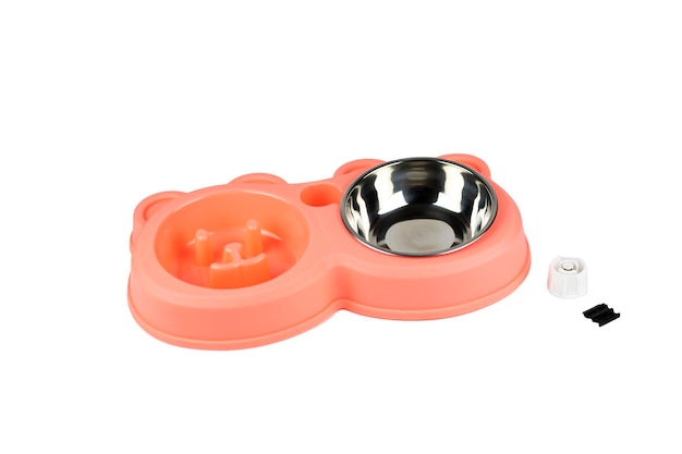 duo pink metal  bowl feeder for dogs