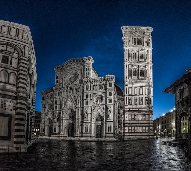 Duomo di Firenze Cathedral at night with the Baptistery of StJo