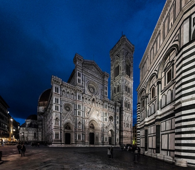 Duomo di Firenze Cathedral at night with the Baptistery of StJo