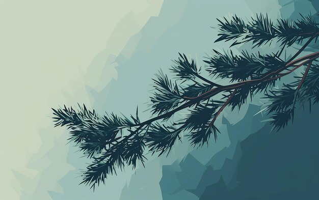 Photo duotone elegance fir branch on flat painted background