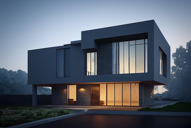Duplex House, Luxury home with lighting. Ultra modern  Interior and exterior design.