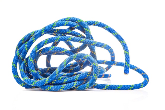 durable colored rope for climbing equipment on a white background climbing rope coil