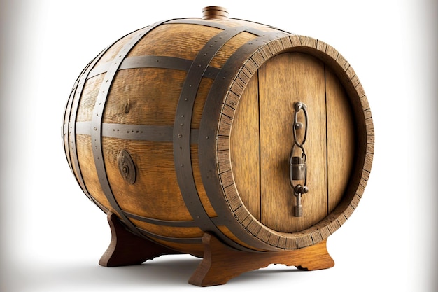 Durable large wine barrel insulated on white background