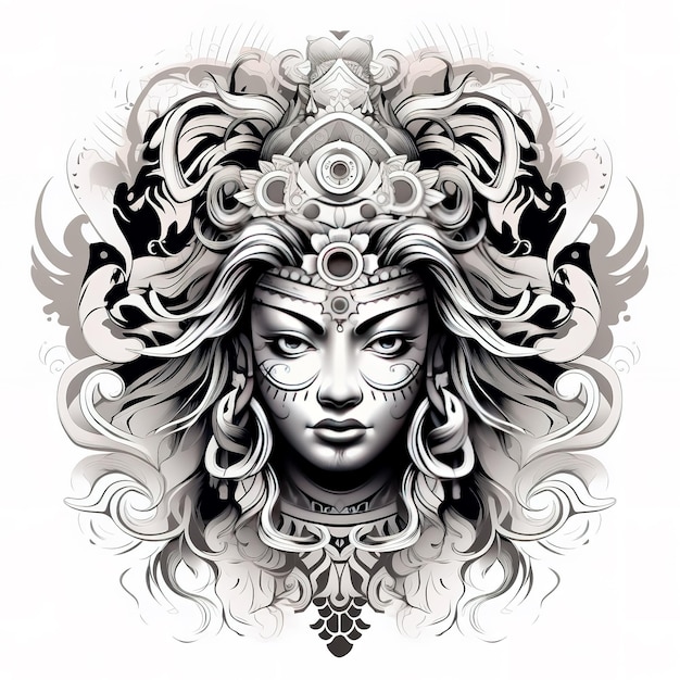 Durga Maas Divine Face art black and white