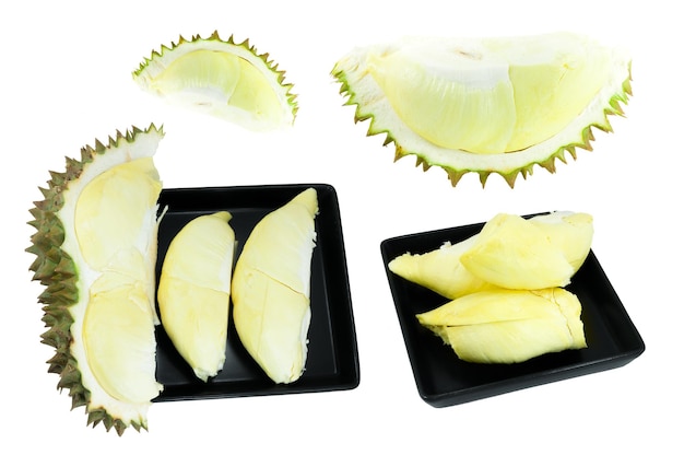 Durian collectie de koning van fruit geïsoleerd op een witte achtergrond durian is een stinkende vrucht