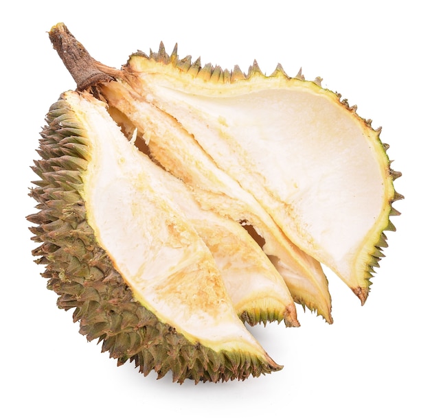 Durian gepeld geïsoleerd op een witte achtergrond