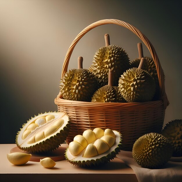 durian in een vliezen mand