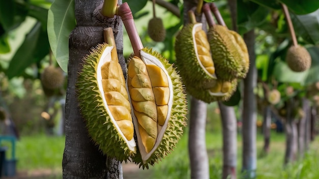 Durian is in de opbrengstfase in de fruitboomgaard van de provincie Chanthaburi in Thailand.