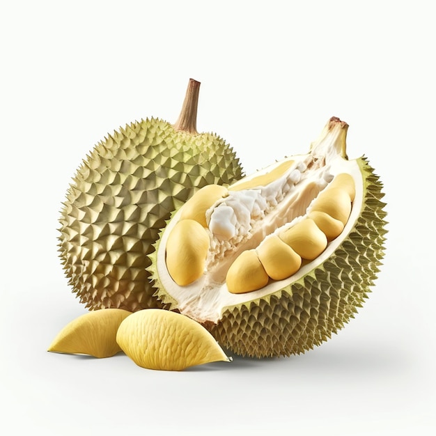 A durian with the seeds on it