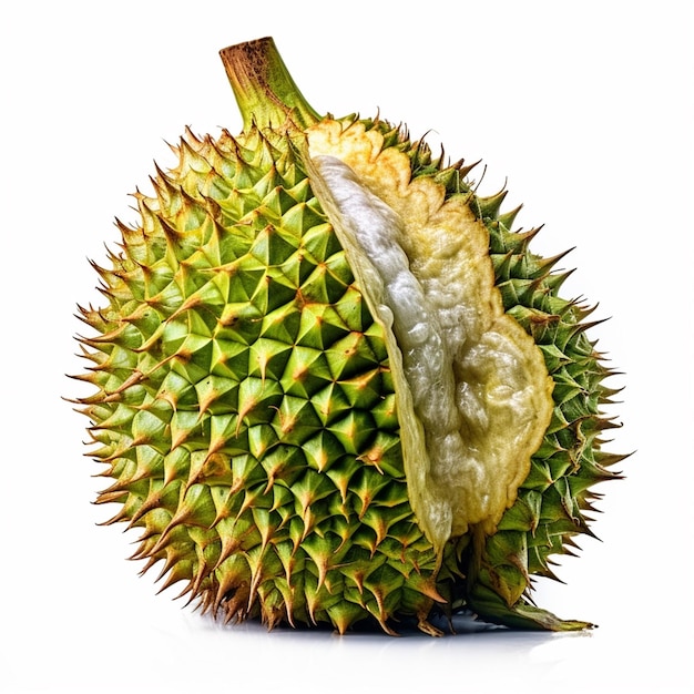 A durian with a white background and a white background