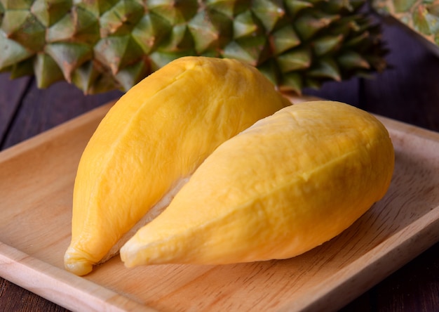 Durian on wooden tray