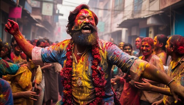 Photo during and after moments of holi celebrations in a local community