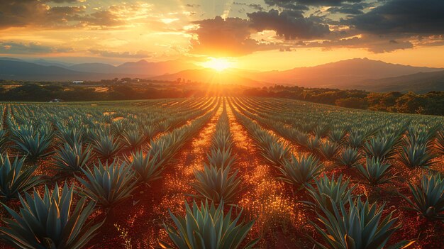Dusk above Agave plantation for Tequila making in Mexico