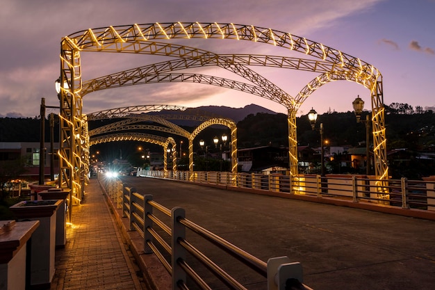 Dusk at bridge across the Caldera river running through the center of Boquete Chiriqui highlands Panama Central America