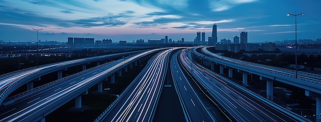 Dusk Falls Over Busy Urban Highway